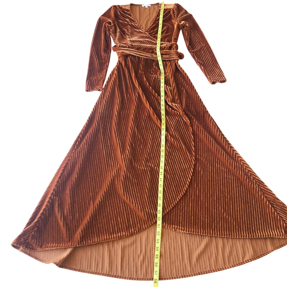 Baltic Born Dress Womens Small Jada Ribbed Velvet Wrap Copper Maxi Long Sleeve - Picture 6 of 9